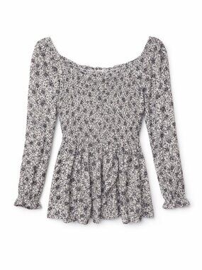 Daisies Floral Smocked Peoplum Long Sleeve Top - Size Medium